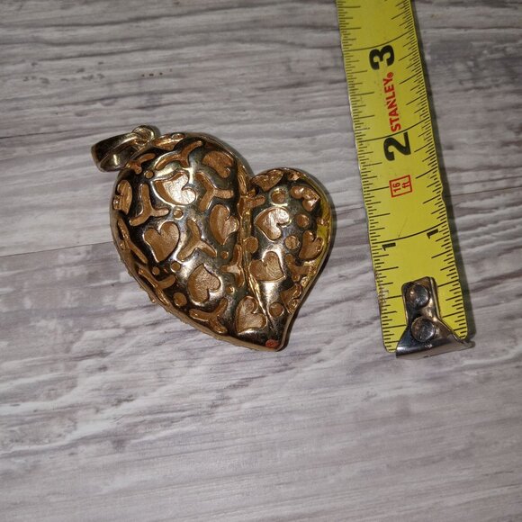 Vintage Heart-Shaped Rhinestone Pendant 2" Gold-Tone Chunky Statement - Picture 6 of 7